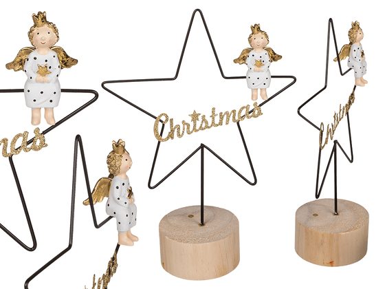 Kovová hvězda s nápisem Vánoce a figurka anděla