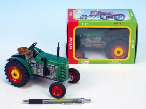 Traktor Zetor 25A zelený na klíček kov 15cm 1:25 v krabičce Kovap