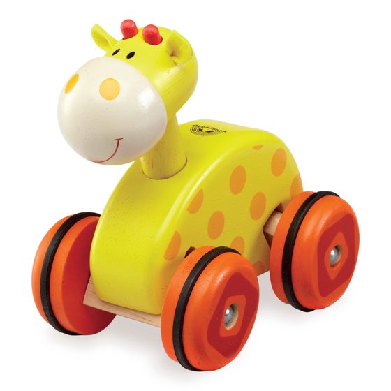 Dřevěné hračky - Tahací žirafa na kolečkách