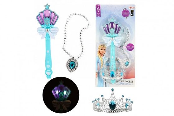 Kouzelní hůlka + čelenka a náhrdelník Ledová princezna plast na bat. se zvukem se světlem na kartě