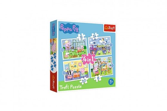 Puzzle 4v1 Peppa Pig/Prásátko Pepa Vzpomínka na prázdniny v krabici 28x28x6cm