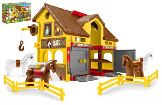 Play House - Ranč s koňmi plast + kůň 4ks v krabici 59x39x15cm