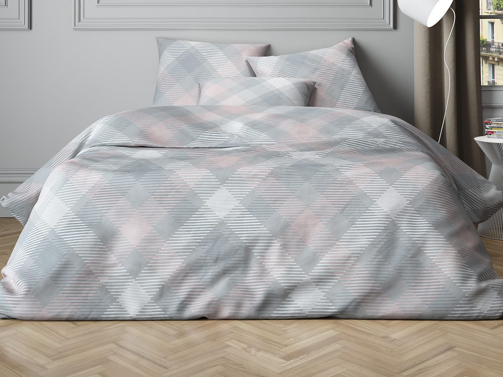 Levně Mistral Home povlečení bavlněný satén Mist Check Grey-Pink - 220x200 / 2x70x90 cm