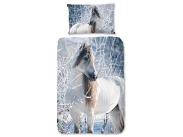 Flanelové obliečky Good Morning White Horse 140x200/70x90 cm