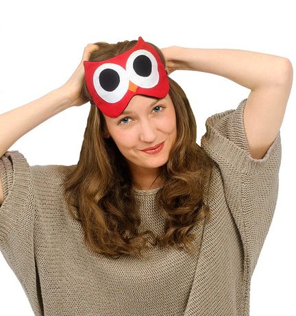LESCHÍ Maska na spaní sova Stella 20x12cm červená/černá