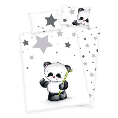 Flanelové povlečení pro miminka Panda hvězdičky 100x135/40x60cm
