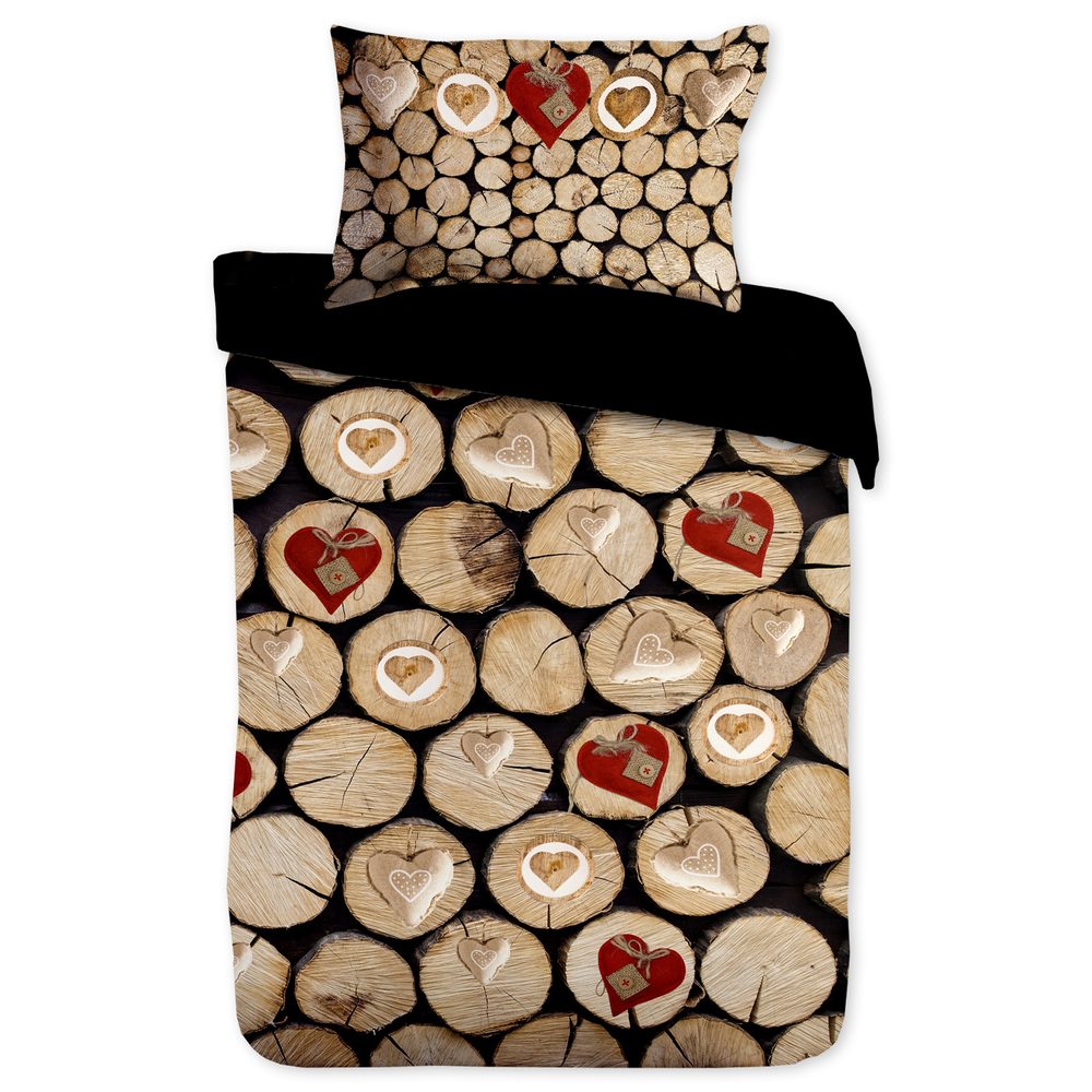 Gipetex Natural Dream 3D talianská obliečka 100% bavlna Catasta Tronchi - polienka&srdce - 140x220 / 70x90 cm