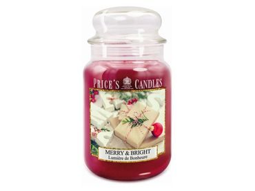 PRICE´S MAXI vianočná sviečka ve skle Merry & Bright - horenie 150h