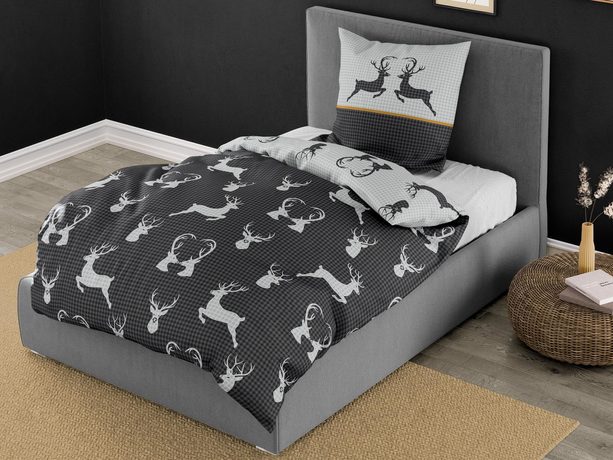 Bierbaum obliečky flanelové 3923 Deer Grafit 135x200/80x80 cm