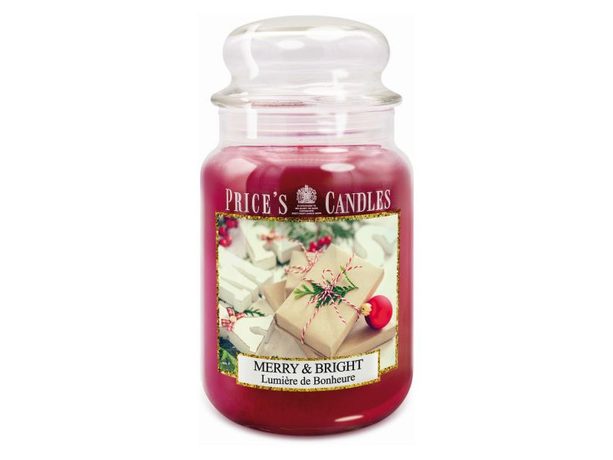 PRICE´S MAXI vianočná sviečka ve skle Merry & Bright - horenie 150h