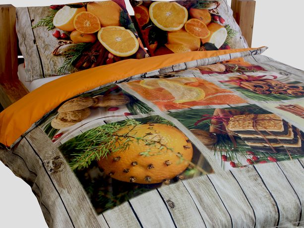 3D talianská obliečka 100% bavlna Canella pomaranč & klinčeky
