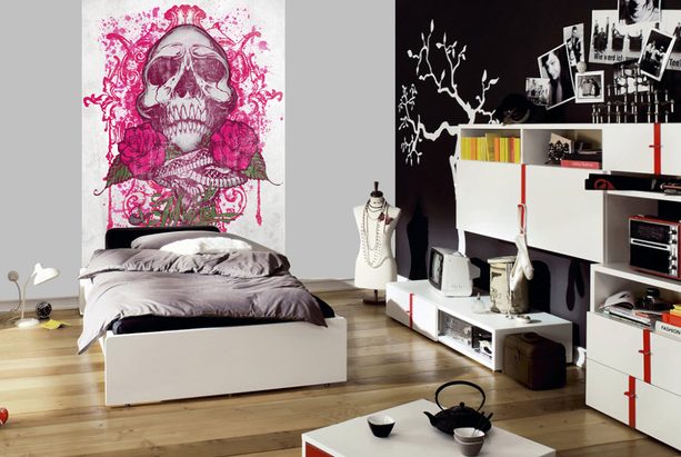 1Wall fototapeta Miami Ink Ružová lebka 158x232 cm