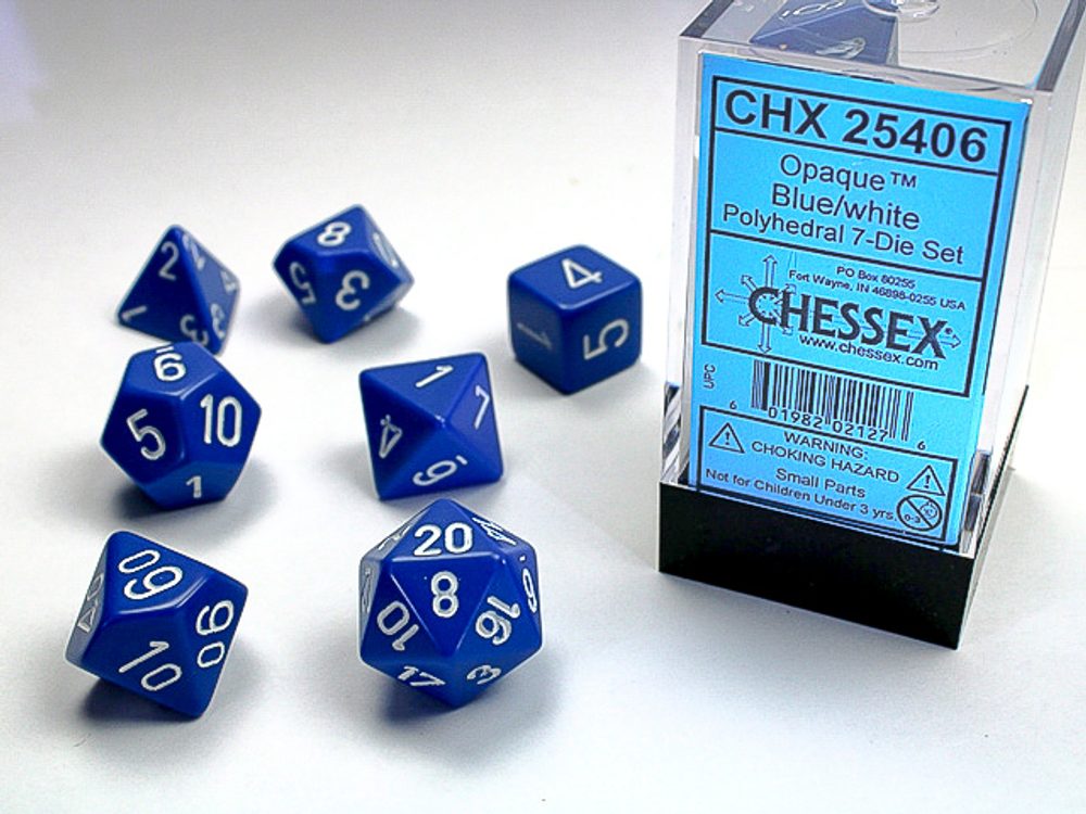 Chessex Sada 7 vícestěnných kostek - jednobarevná - Modrá