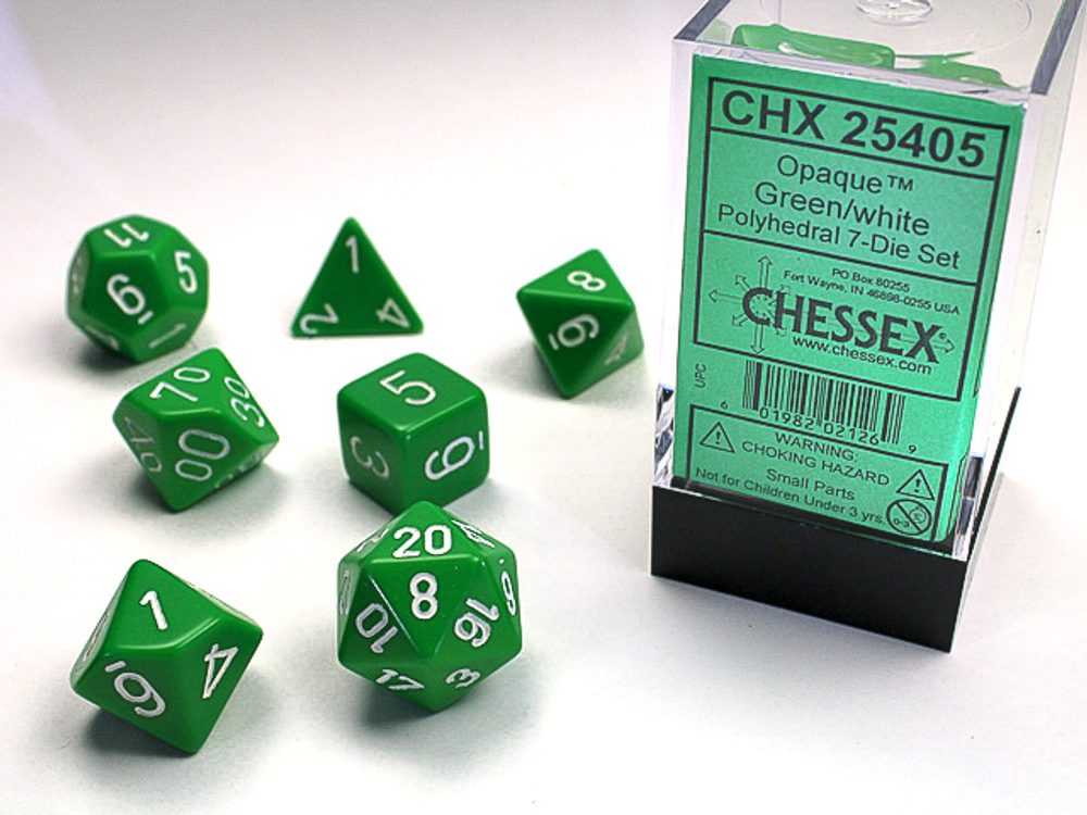 Chessex Sada 7 vícestěnných kostek - jednobarevná - Zelená