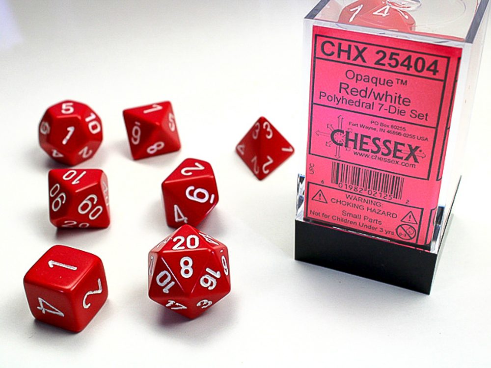Chessex Sada 7 vícestěnných kostek - jednobarevná - Červená