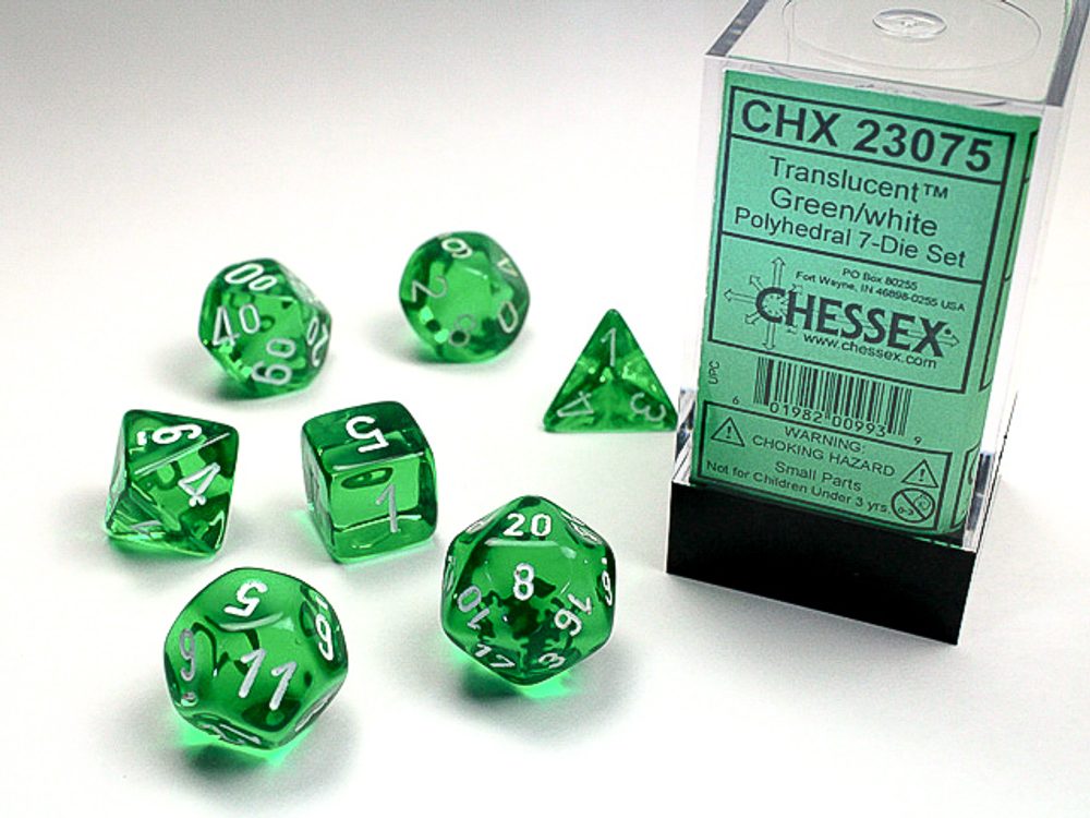 Chessex Sada 7 vícestěnných kostek - průhledná - Zelená