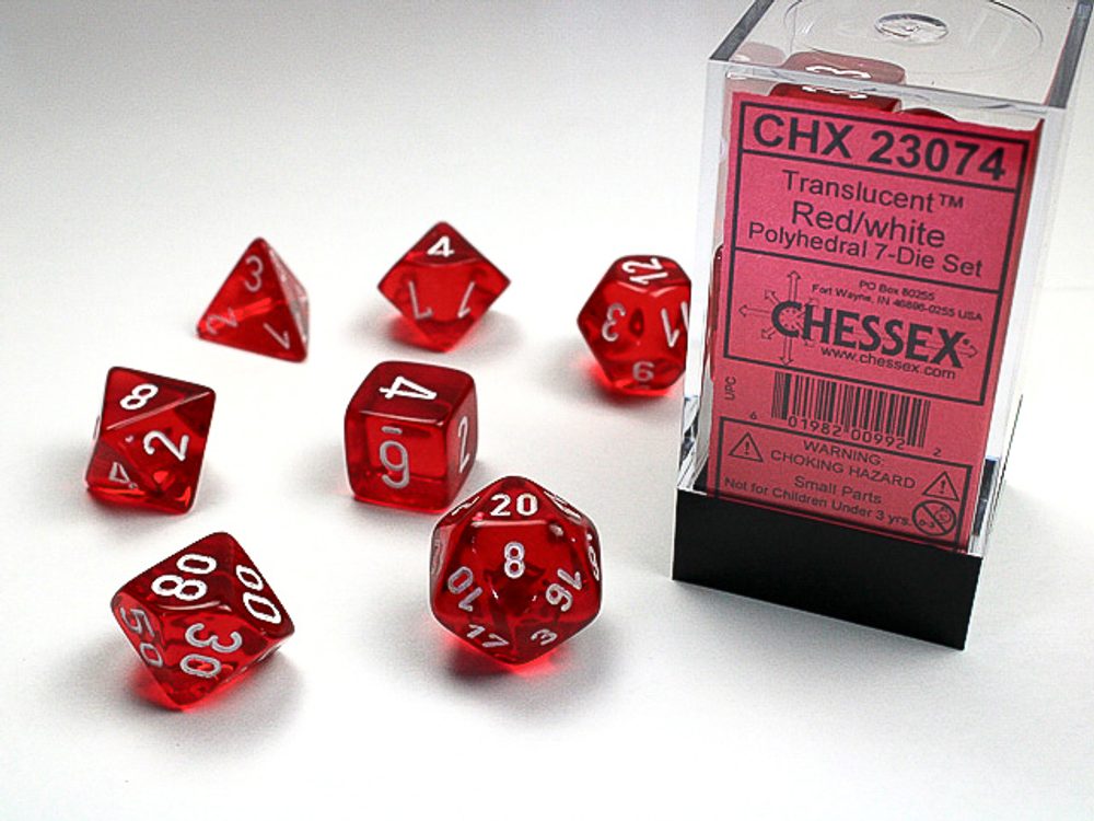 Chessex Sada 7 vícestěnných kostek - průhledná - Červená