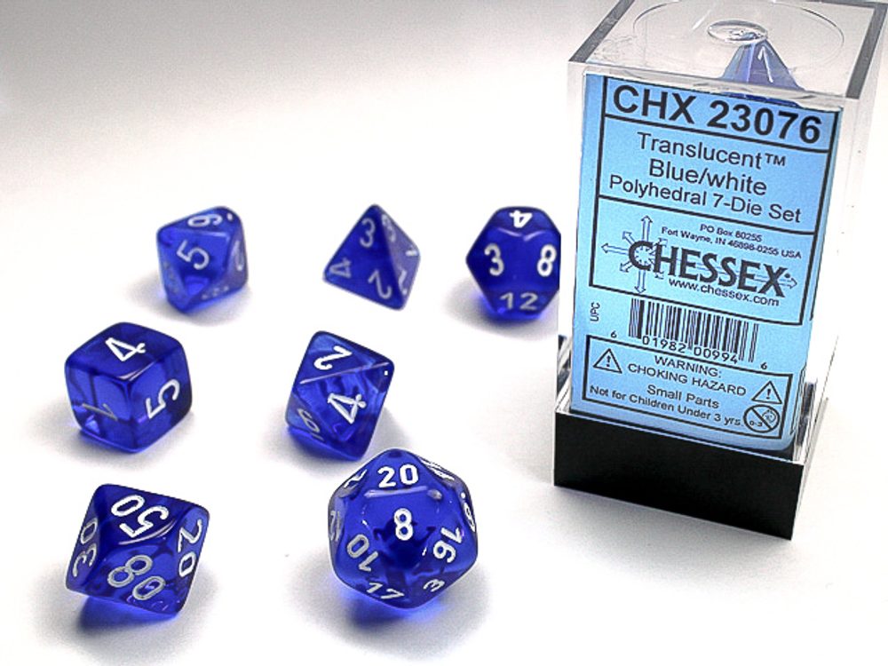 Chessex Sada 7 vícestěnných kostek - průhledná - Modrá