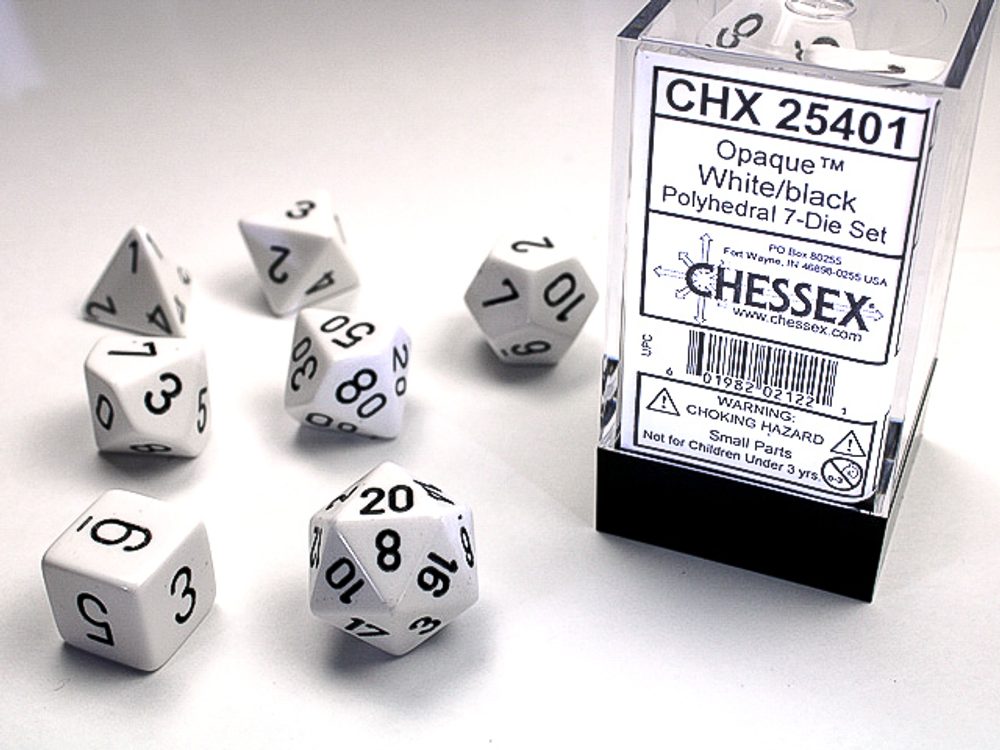 Chessex Sada 7 vícestěnných kostek - jednobarevná - Bílá