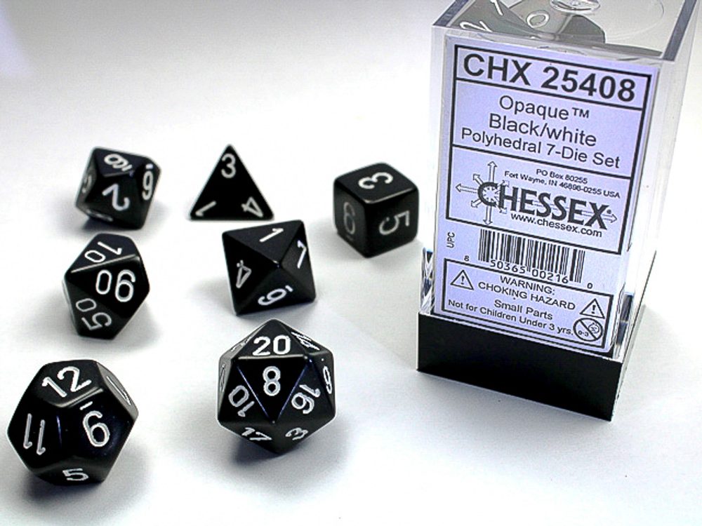 Chessex Sada 7 vícestěnných kostek - jednobarevná - Černá