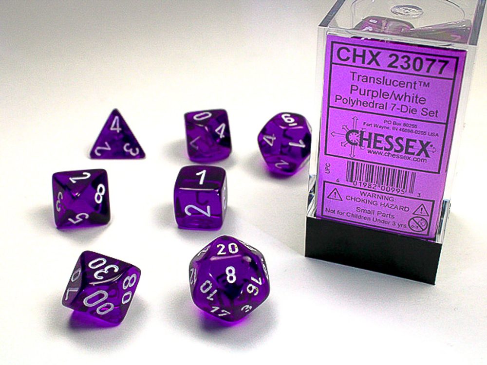 Chessex Sada 7 vícestěnných kostek - průhledná - Fialová