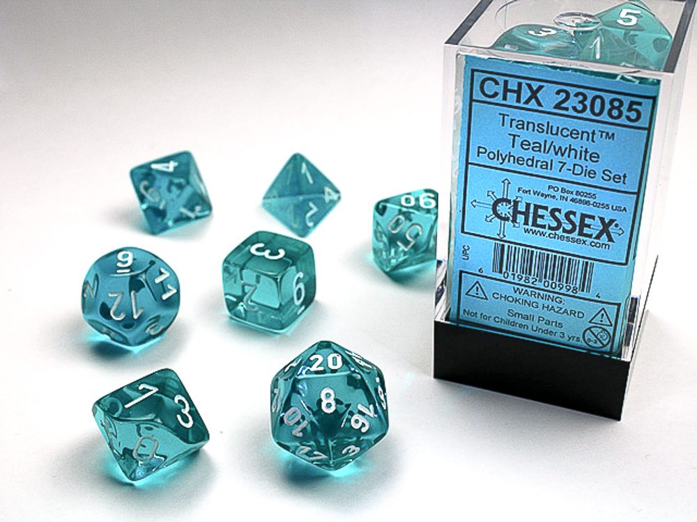 Chessex Sada 7 vícestěnných kostek - průhledná - Tyrkysová