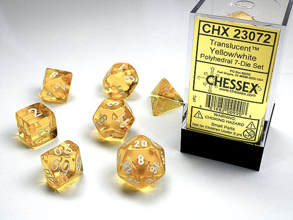Chessex Sada 7 vícestěnných kostek - průhledná - Žlutá