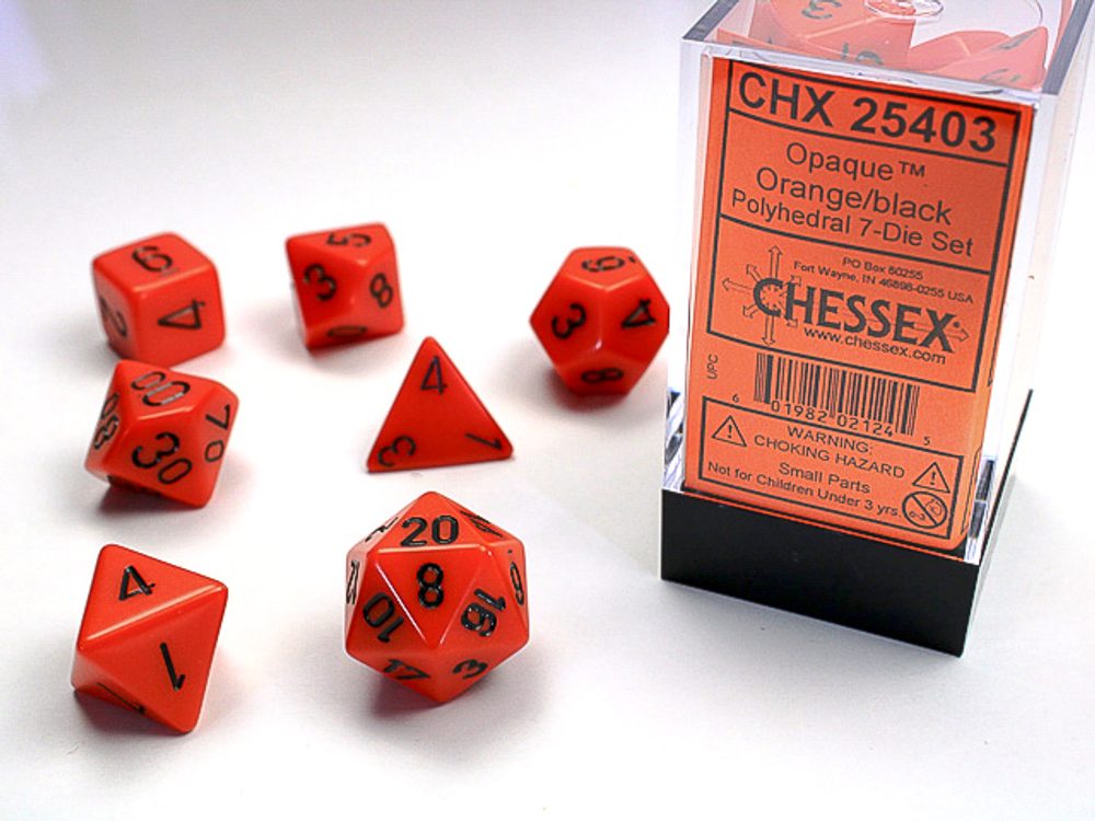 Chessex Sada 7 vícestěnných kostek - jednobarevná - Oranžová