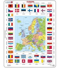 Puzzle vzdělávací: Evropa mapa s vlajkami 70d