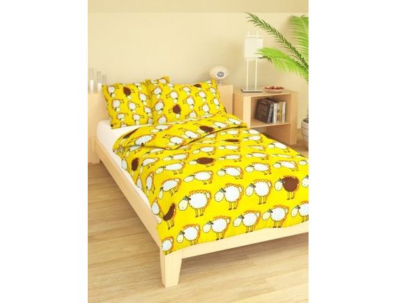 Bavlnené obliečky na veľkú posteľ Ovečky žlté