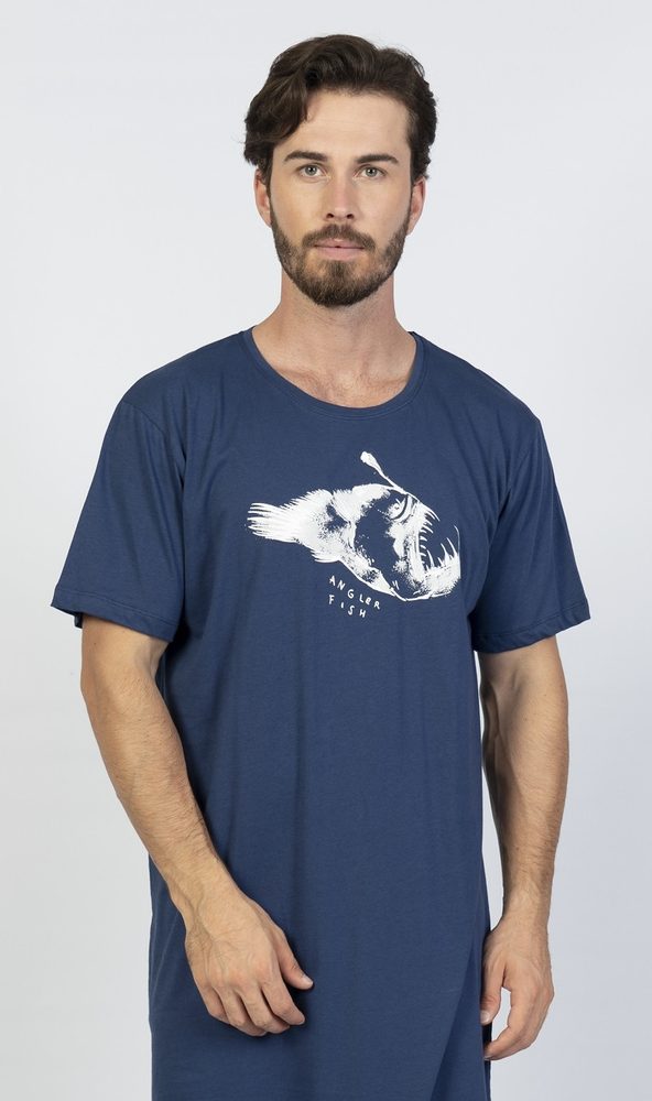 Pánská noční košile s krátkým rukávem Angler fish - tmavě modrá; L