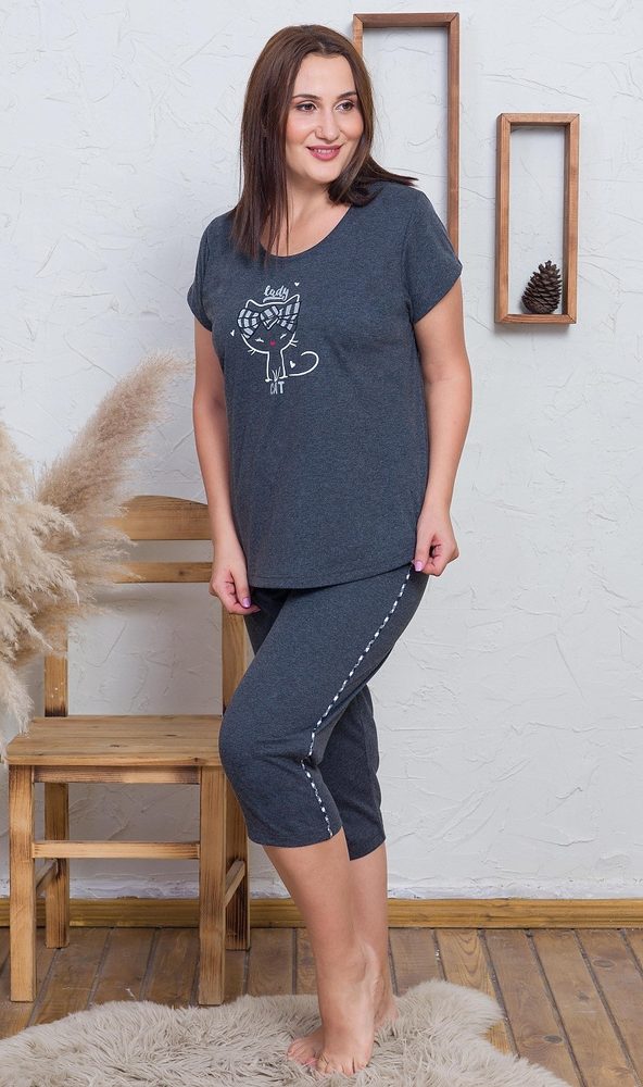 Dámské pyžamo kapri Lady Cat - tmavě šedá; 4XL