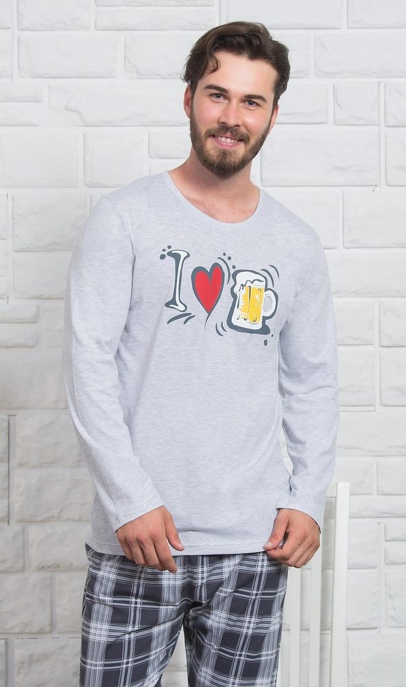 Pánské pyžamo dlouhé I love beer - XL - světle šedá