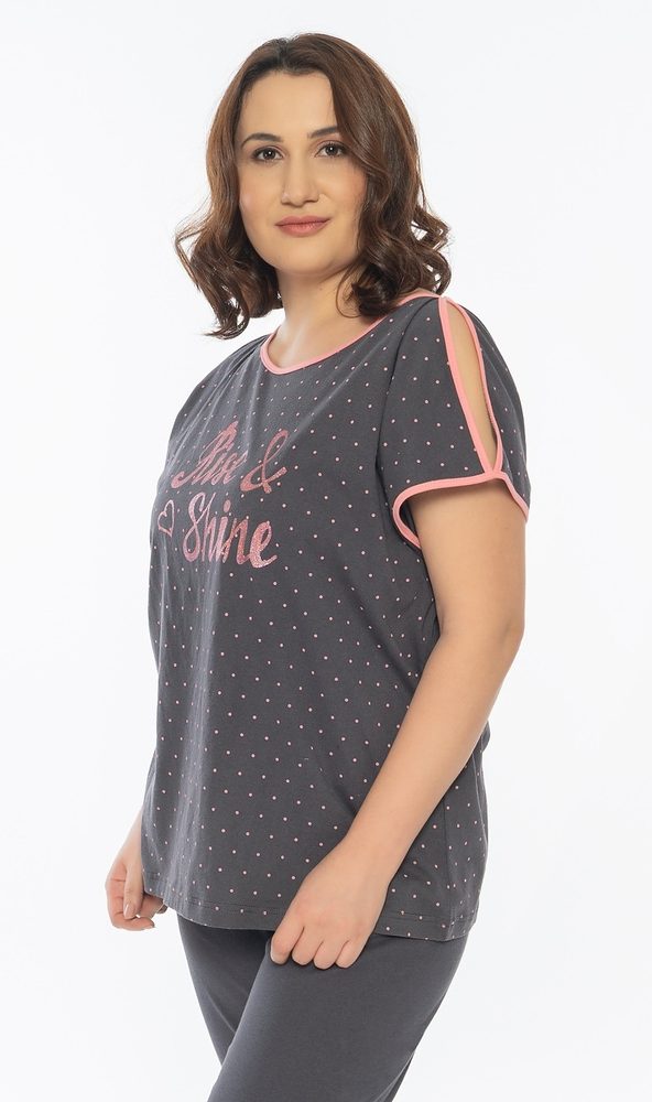 Dámské pyžamo kapri Shine - tmavě šedá; 3XL