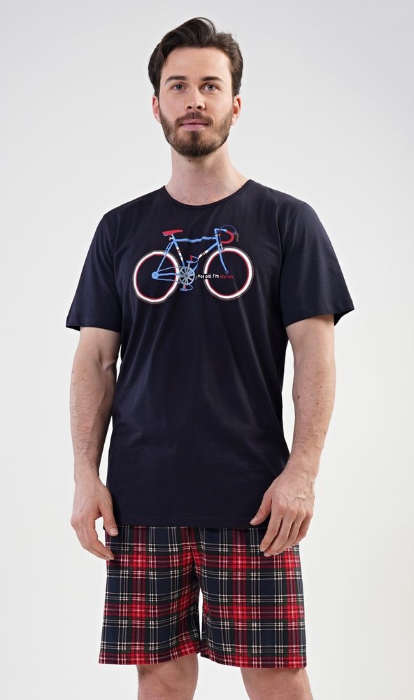 Levně Pánské pyžamo šortky Old bike - XL - tmavě modrá