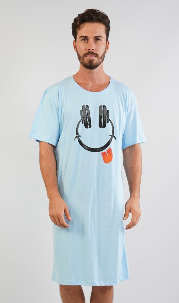 Pánská noční košile s krátkým rukávem Sluchátka - světle modrá; M
