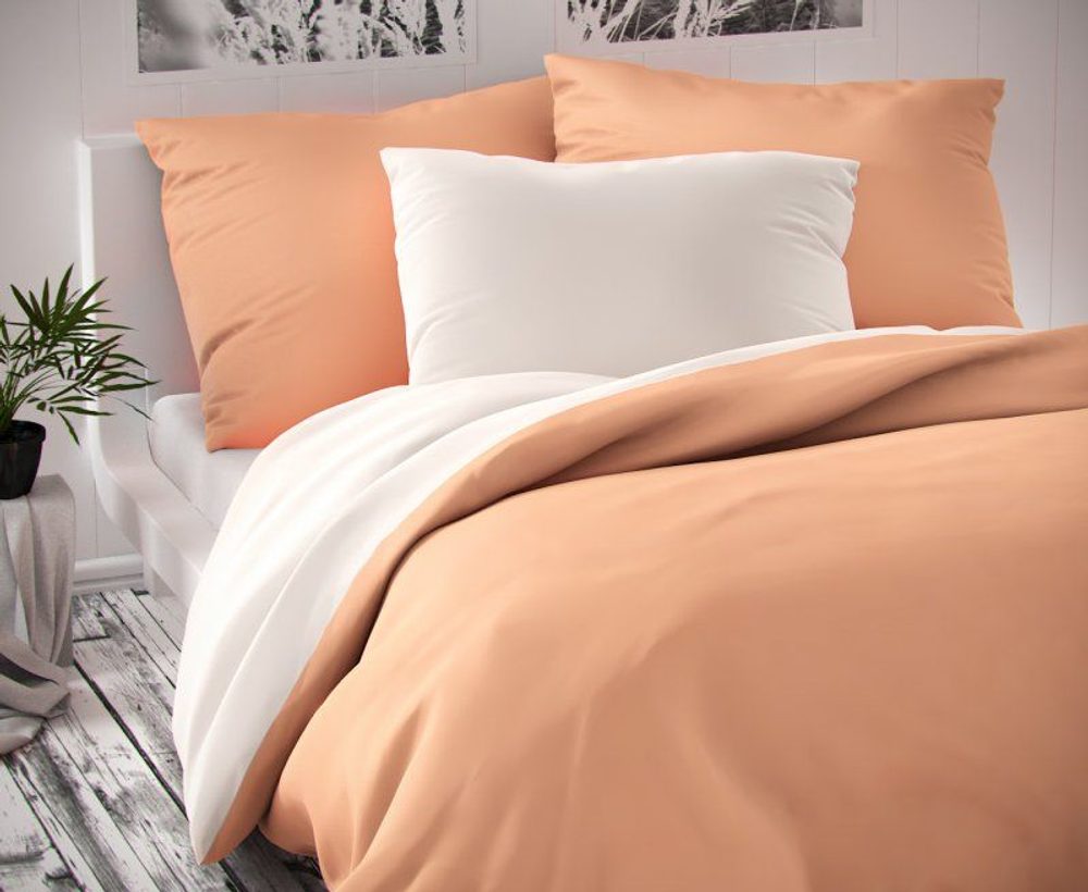 Saténové francouzské povlečení LUXURY COLLECTION 1+2, 220x200, 70x90cm bílé / lososové
