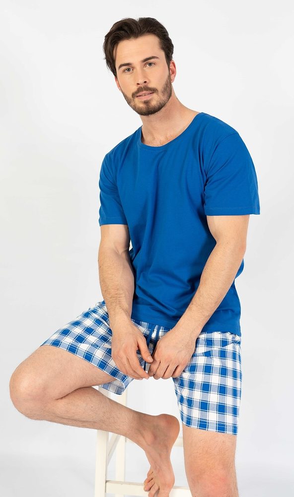 Pánské pyžamo šortky Karel - M - modrá — Bedario