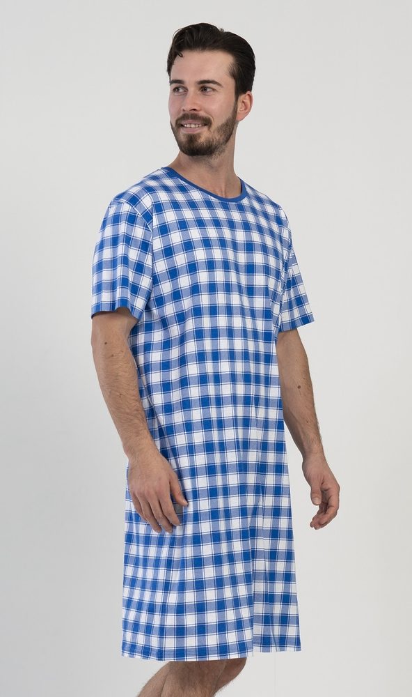 Pánská noční košile s krátkým rukávem Karel - modrá; XL