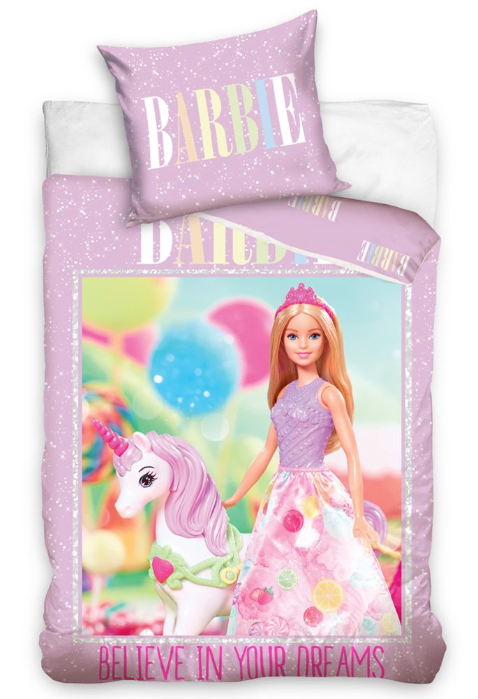 Bavlněné povlečení 140x200, 70x90 cm - Barbie a Jednorožec