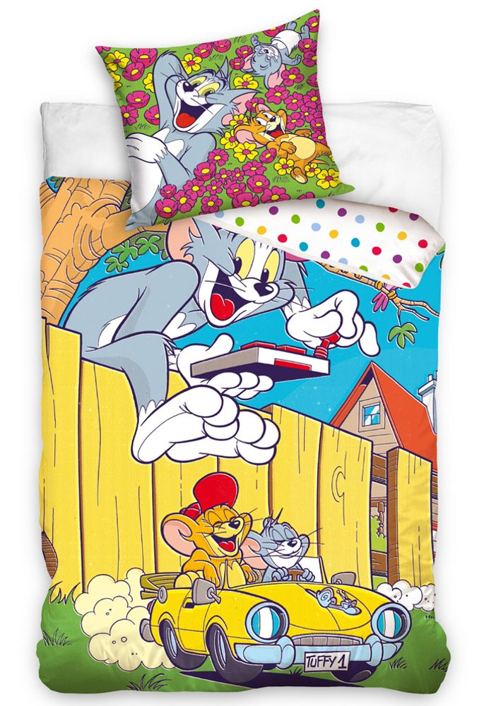 Dětské povlečení 140x200, 70x90 cm - Tom a Jerry Ve žlutém kabrioletu