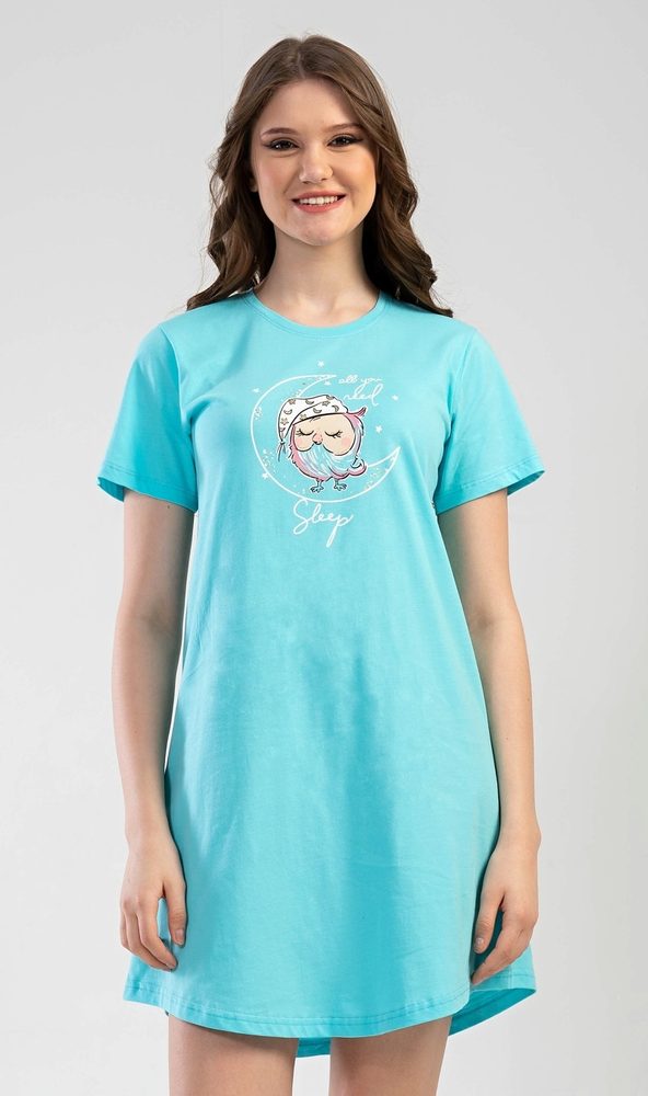 Levně Dámská noční košile s krátkým rukávem Sleep - L - azurová