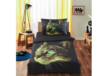 3D obliečky 140x200, 70x90 cm - Zelená mačka