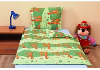 Bavlnené obliečky na veľkú posteľ Žirafa zelená