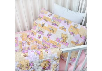 Gyerek krepp ágynemű maci játékokkal rózsaszín (LS318)