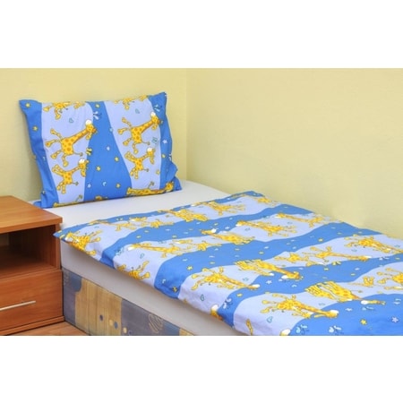 Bavlnené obliečky na veľkú posteľ Žirafa modrá