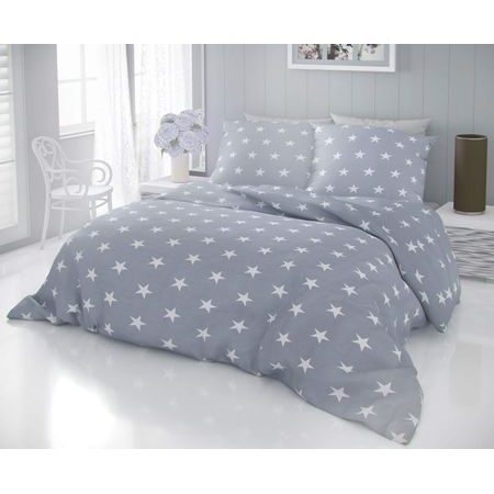 Klasické posteľné bavlnené obliečky DELUX STARS šedé 140x200, 70x90 cm