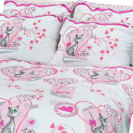 Gyerek pamut ágynemű cicák rózsaszín (LS332)