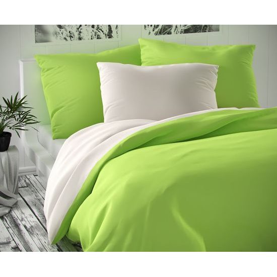 Saténové obliečky LUXURY COLLECTION 140x200 cm, 70x90 cm biele / svetlo zelené
