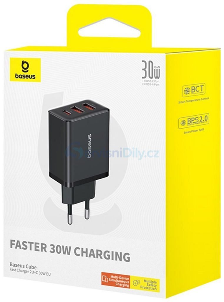 Baseus CUBE Charging Adapter, 1x USB-C 2x USB, 30W